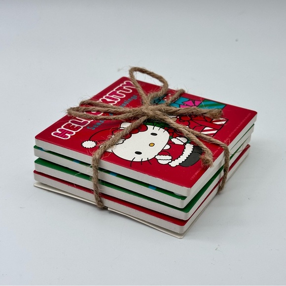 Sanrio Hello Kitty Holiday Christmas Set of 4 Ceramic Coasters - Picture 2 of 5
